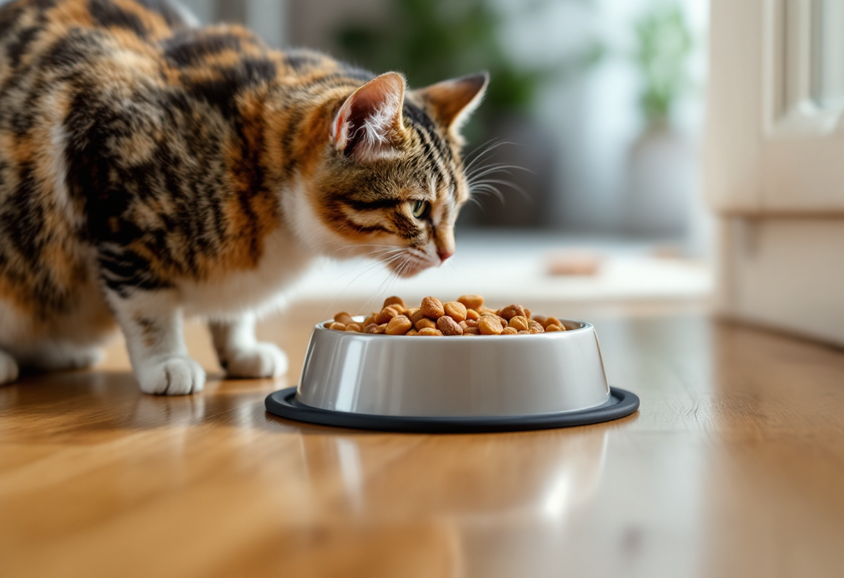 Gato saludable disfrutando de comida rica en proteínas