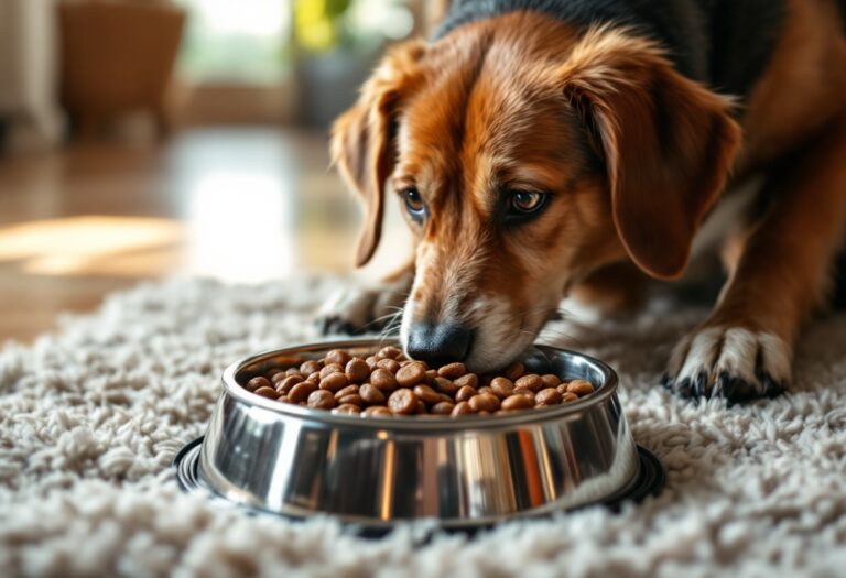 Perro senior disfrutando de comida húmeda nutritiva