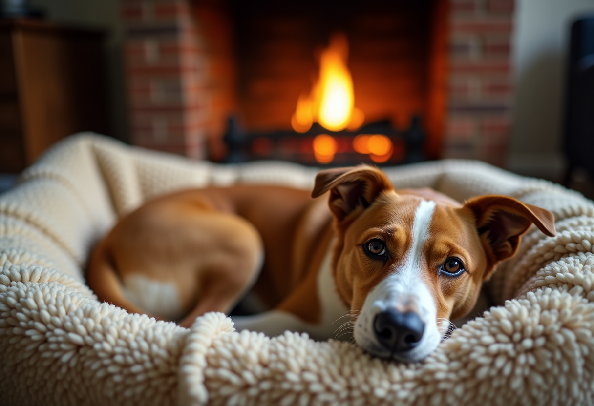 Cama de invierno acogedora para perros en un ambiente cálido