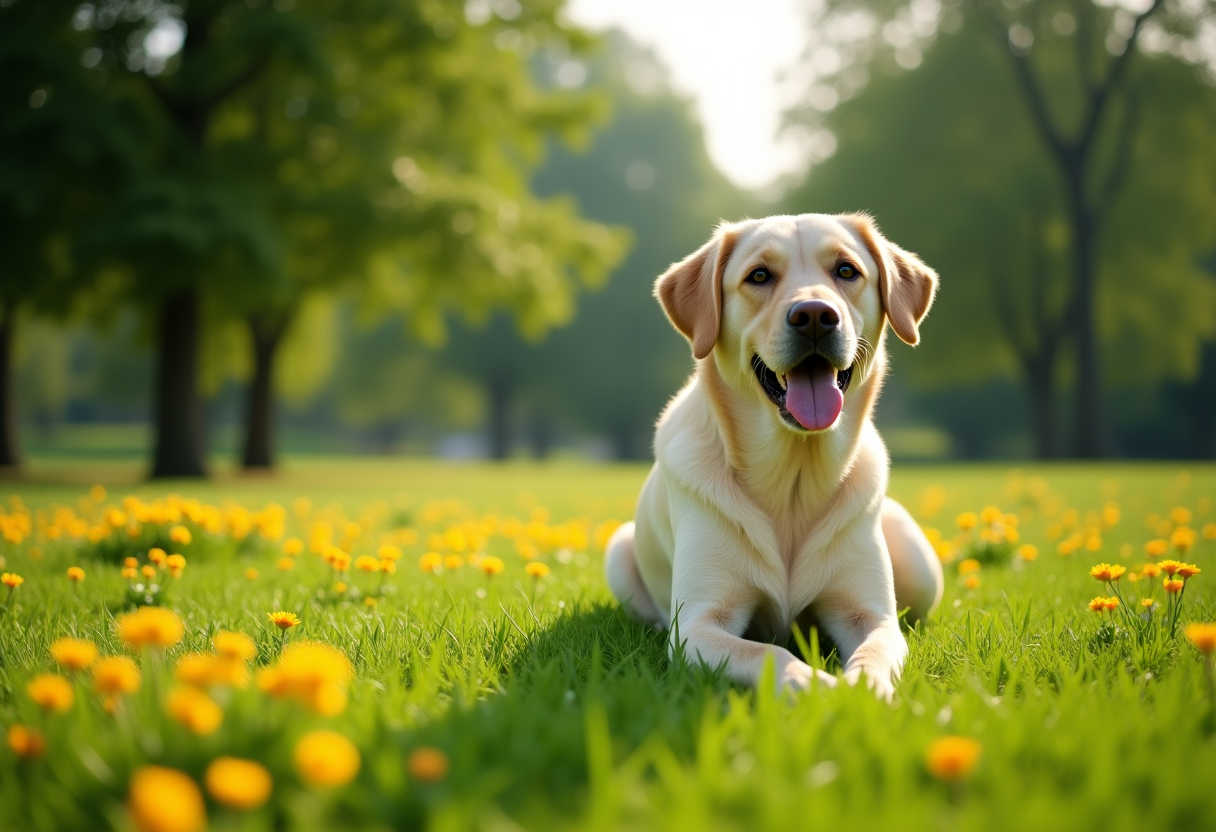 Labrador retriever jugando en el parque