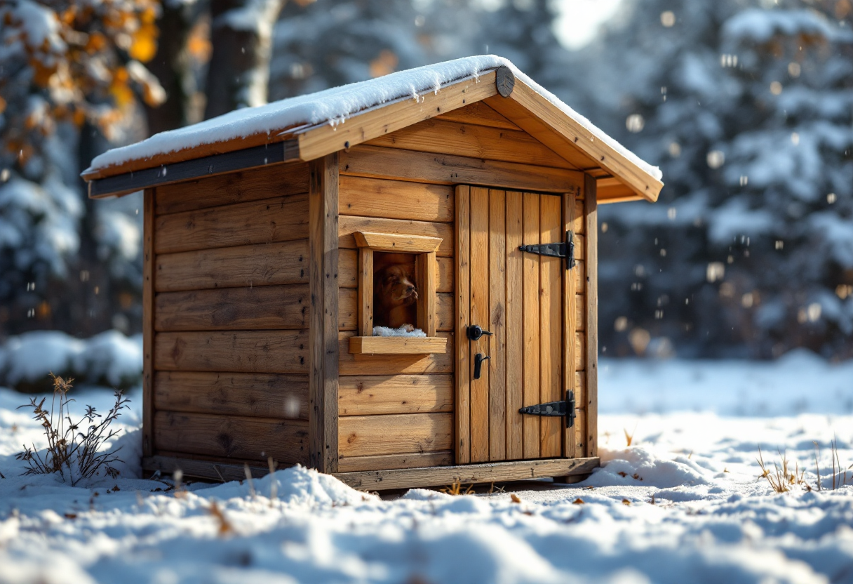 Caseta de perro bien preparada para el invierno