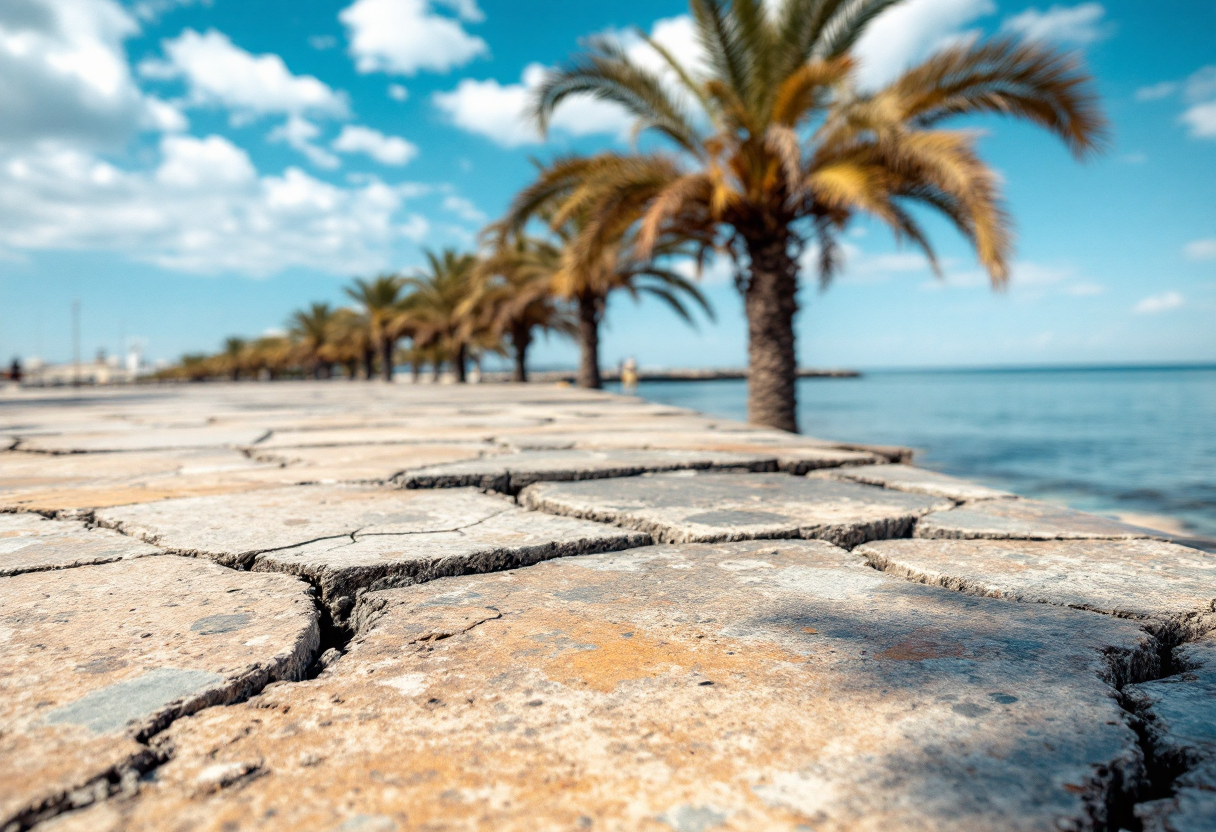 Immagine del lungomare di Gela con problemi di sicurezza