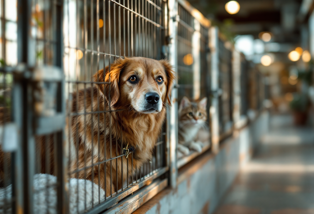 Cane e gatto adottati giocano insieme felici