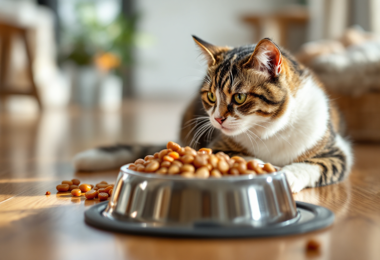 Gato disfrutando de comida húmeda saludable