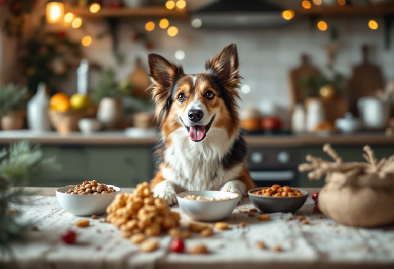 Mascota feliz en Navidad con decorazioni sicure