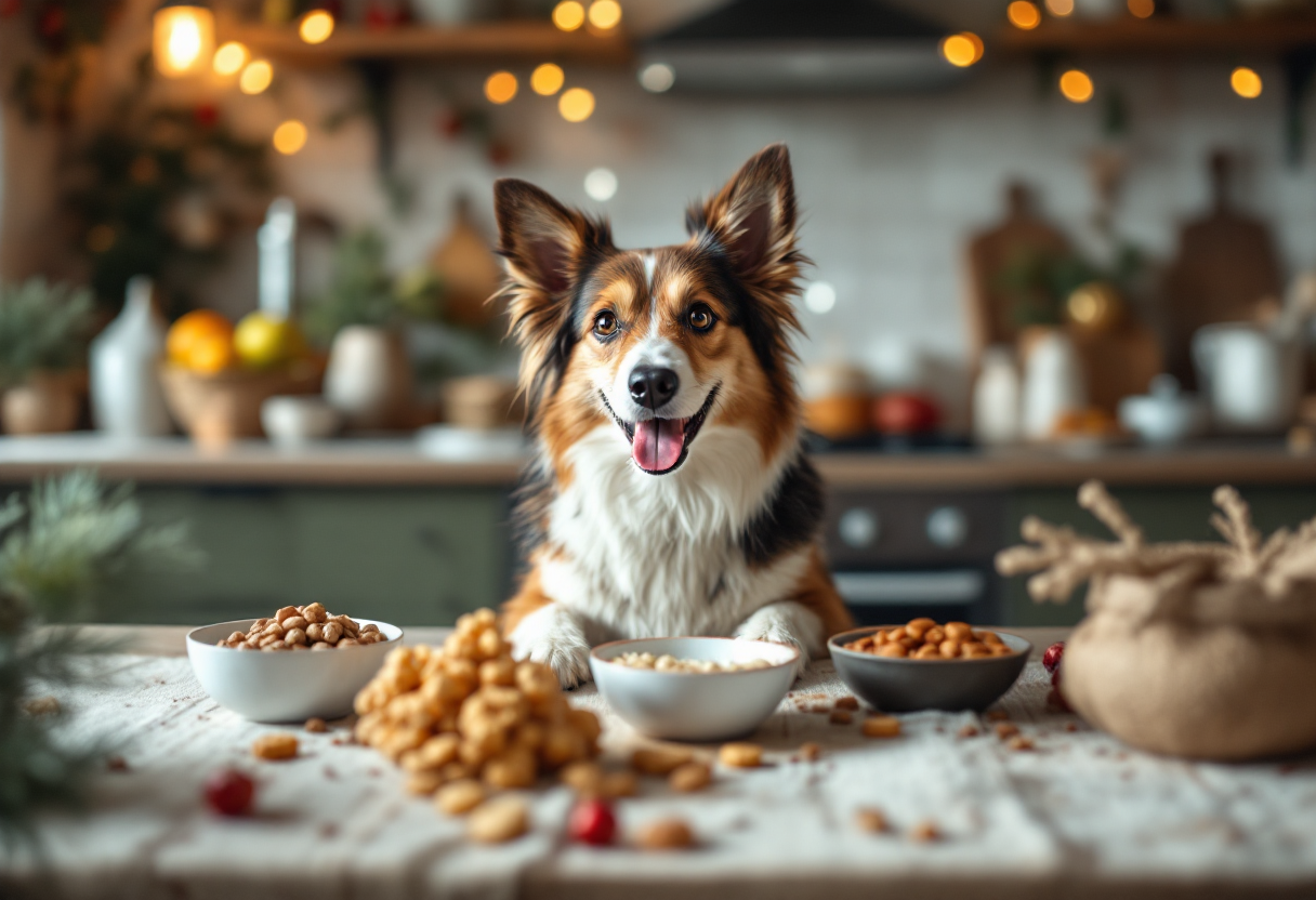 Mascota feliz en Navidad con decorazioni sicure