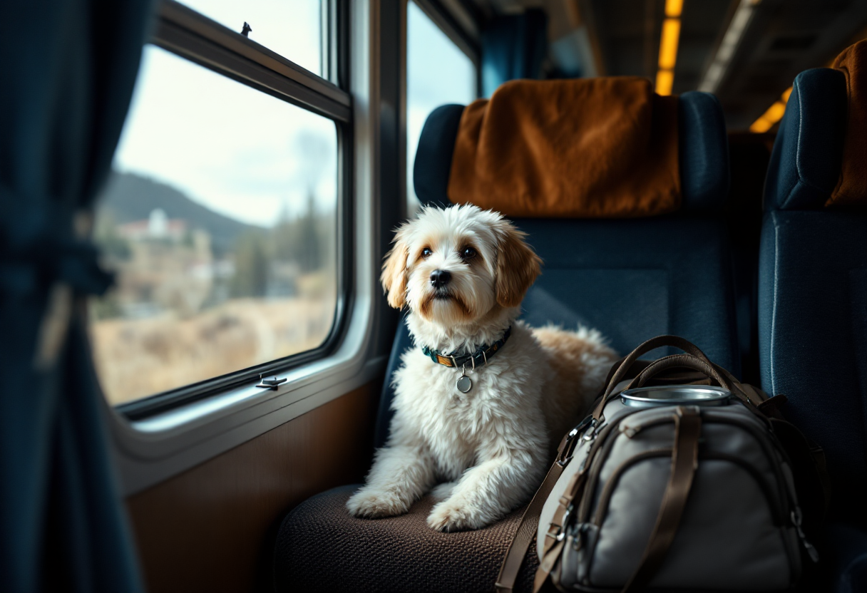 Mascota cómoda en un tren durante el viaje