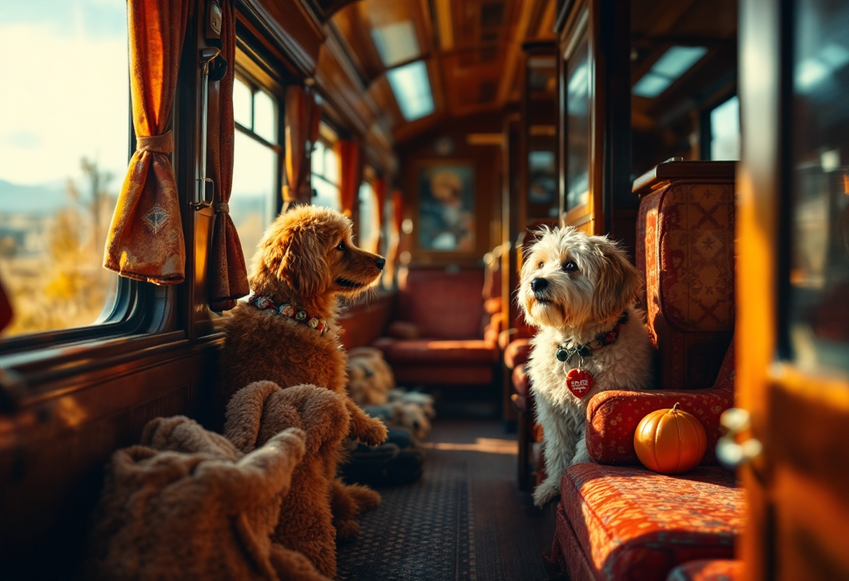 Mascota cómoda en un tren durante el viaje