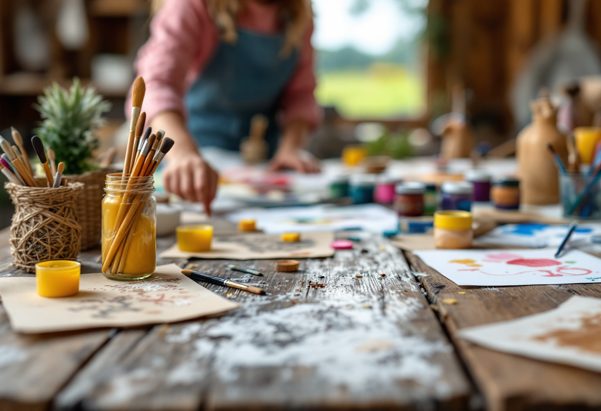 Bambini che creano arte ispirata agli animali della fattoria