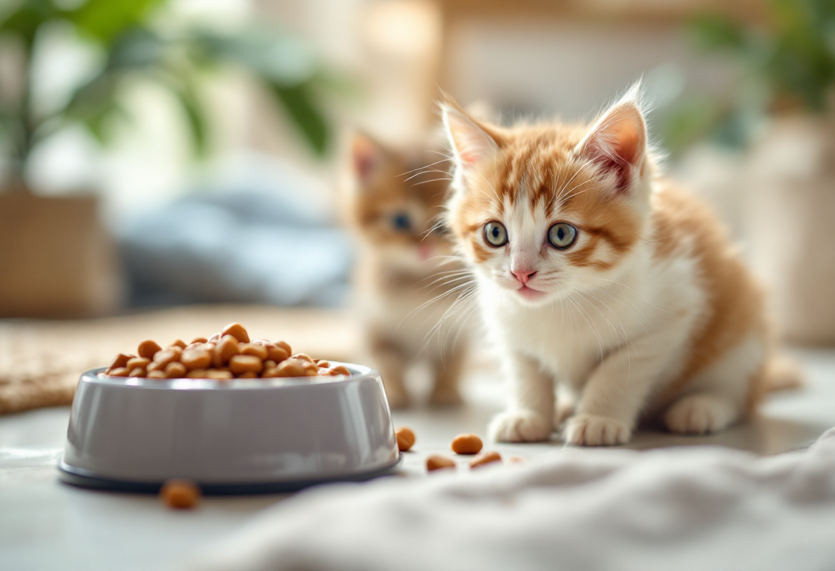 Gatito feliz disfrutando de comida húmeda nutritiva