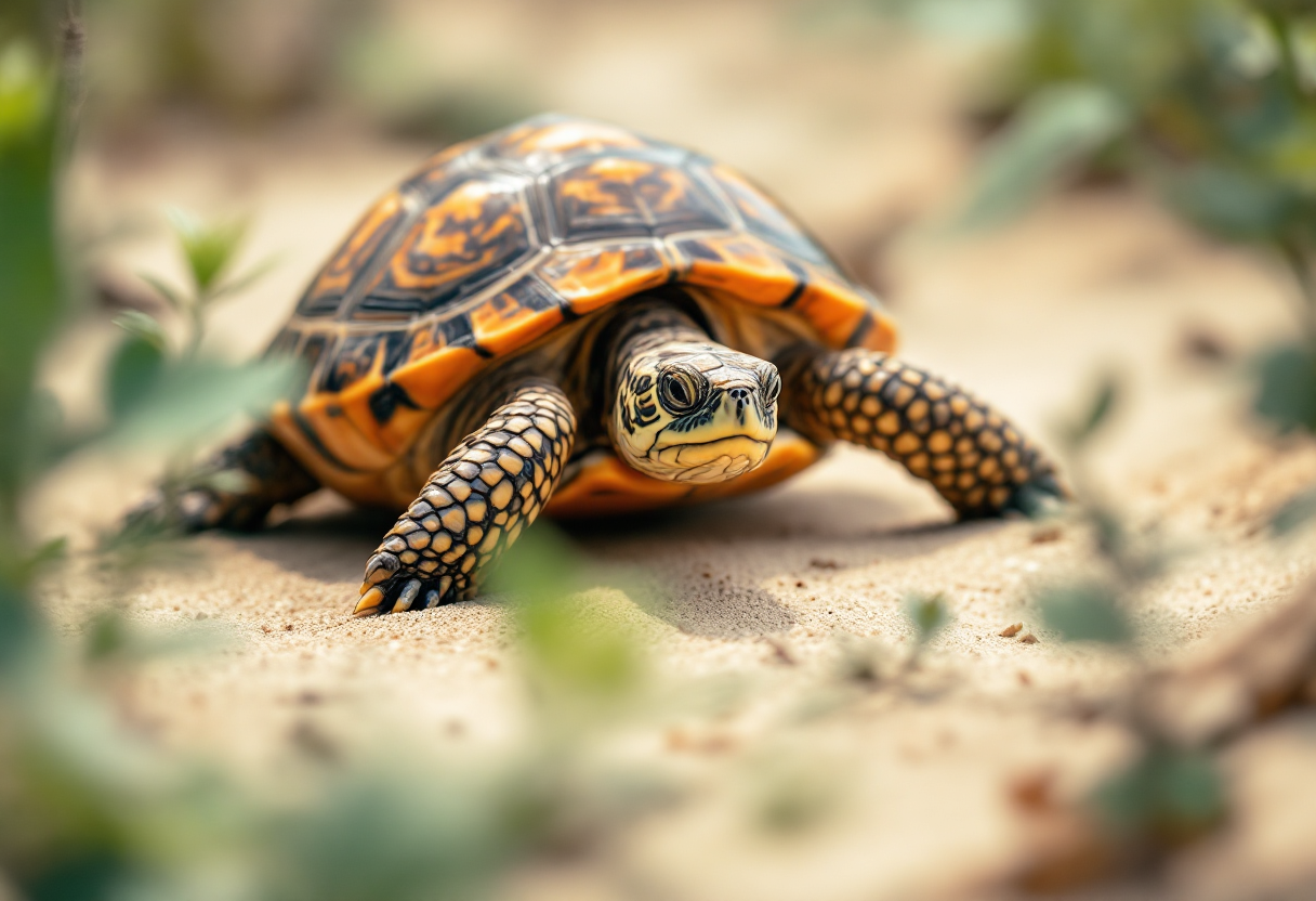 Tartaruga interagendo con un umano in un ambiente naturale