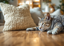 Gato frotándose contra una persona en casa