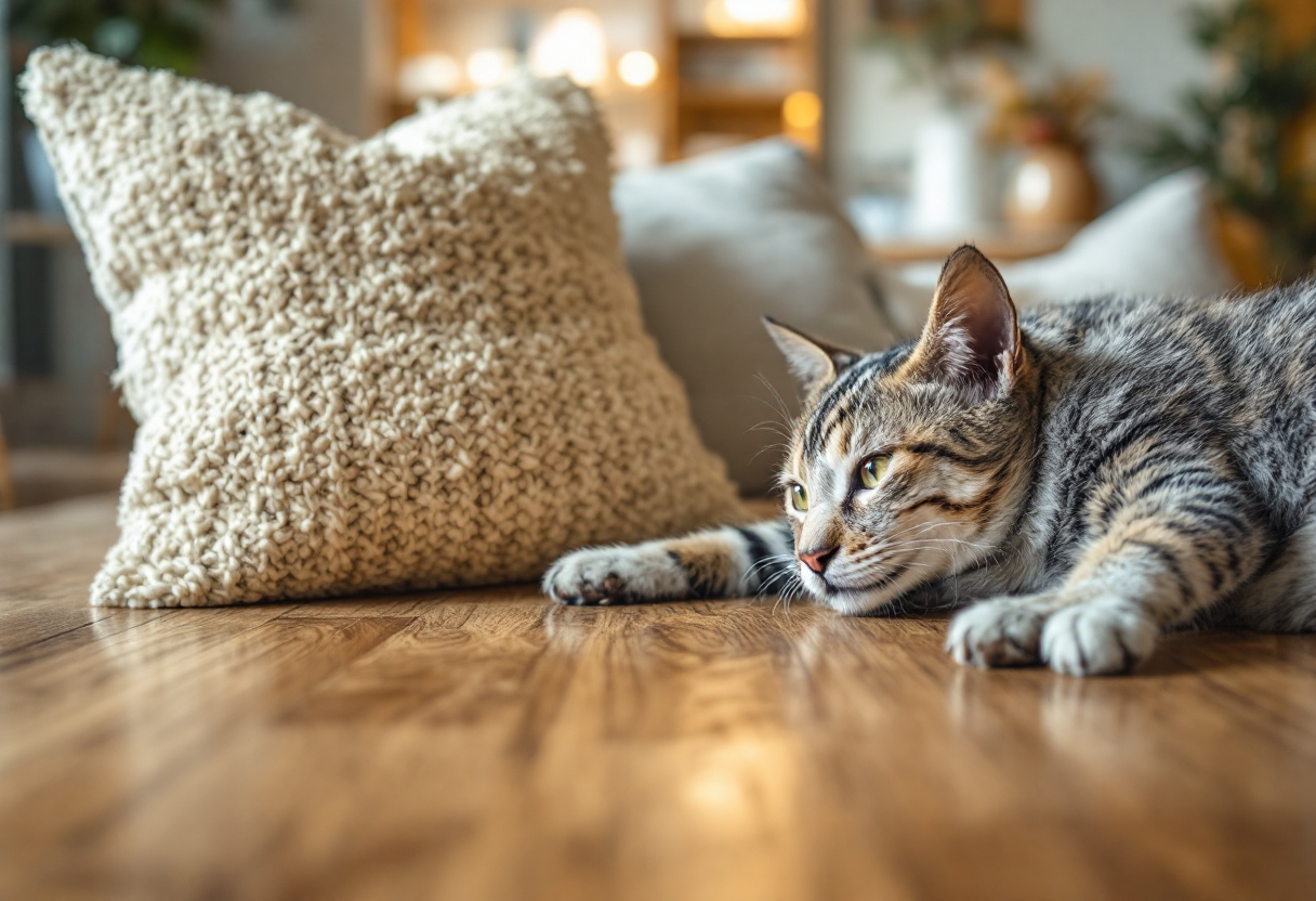 Gato frotándose contra una persona en casa