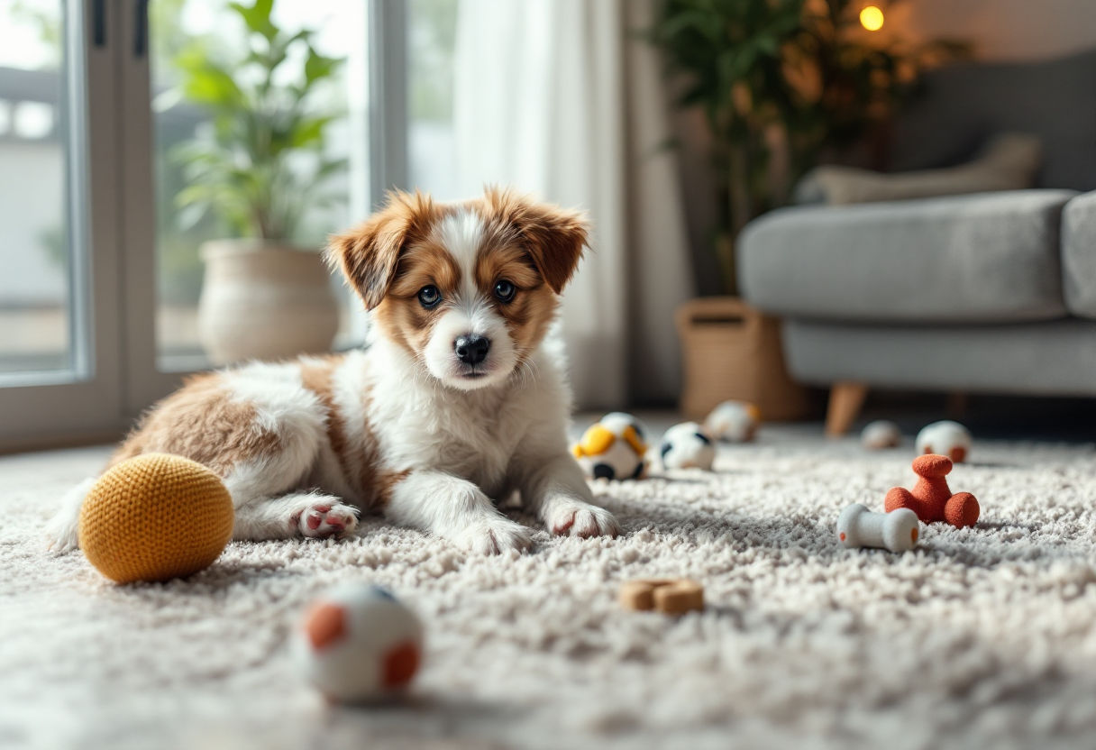 Cachorro feliz en un hogar preparado