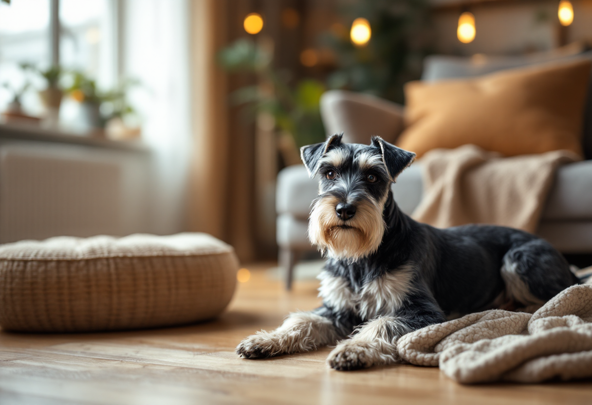 Schnauzer miniatura jugando en un hogar acogedor